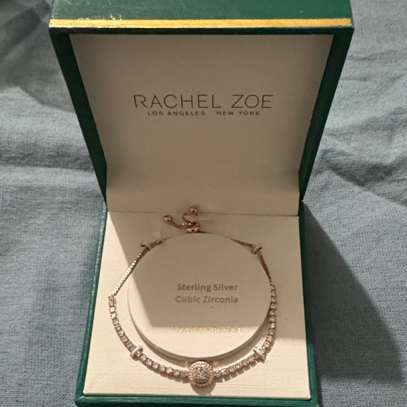 Rachel Zoe Sterling Silver Bracelet With Cubic Zirconia Stone NEW Adjustable - Picture 1 of 2